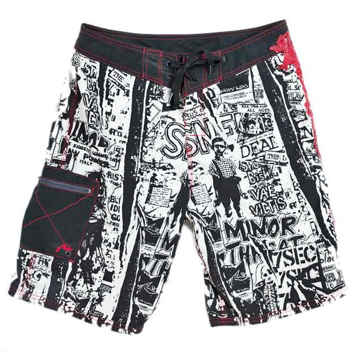 Black and white illustrated boardshort design
