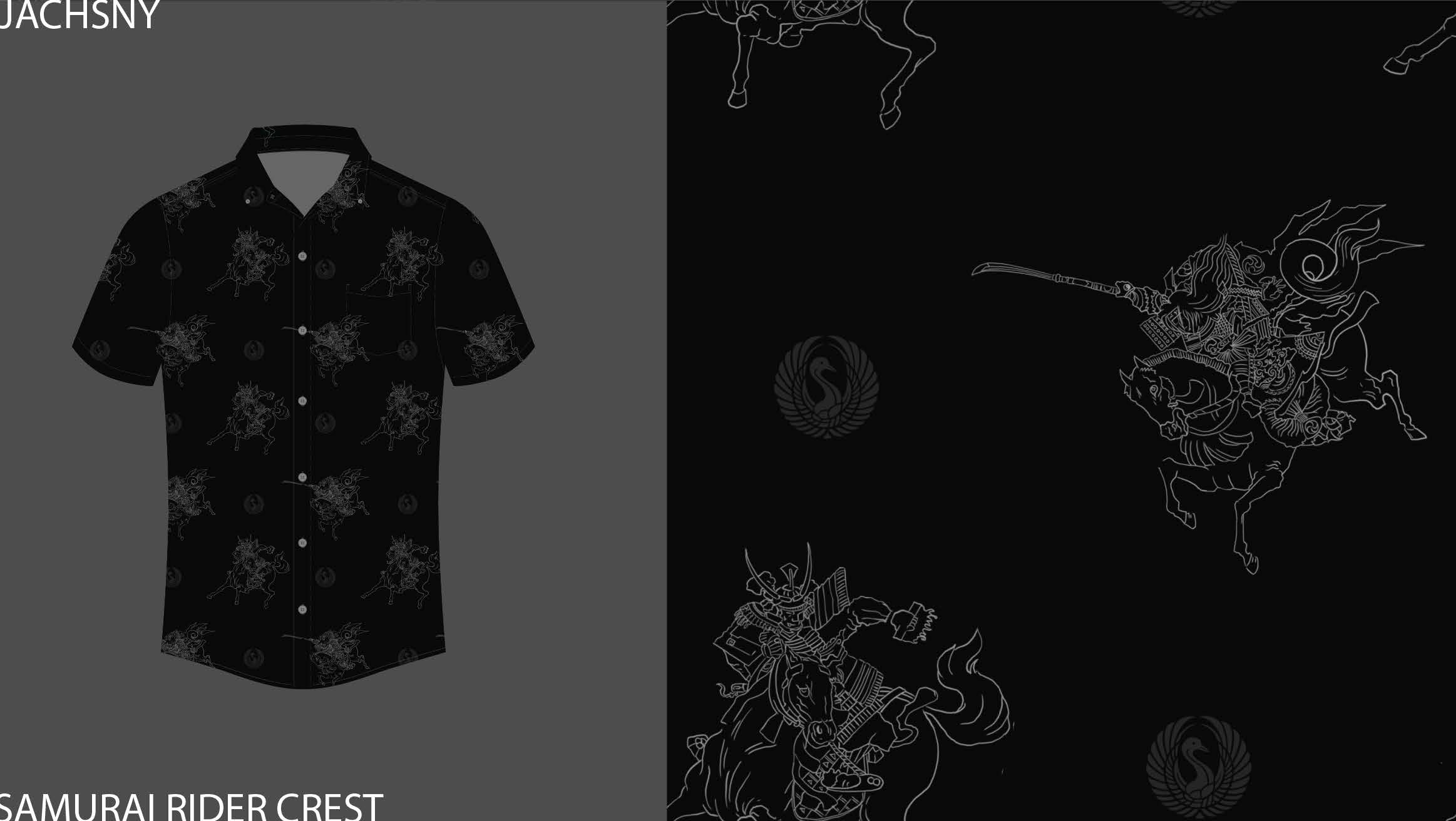 Black samurai rider crest print
